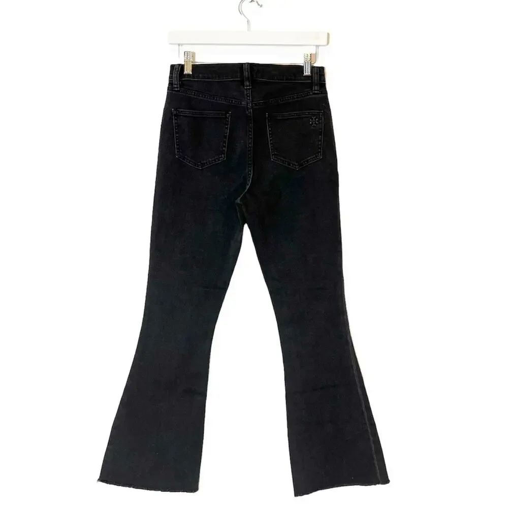Tory Burch Wade frayed‎ flare jeans stone washed black sz 26